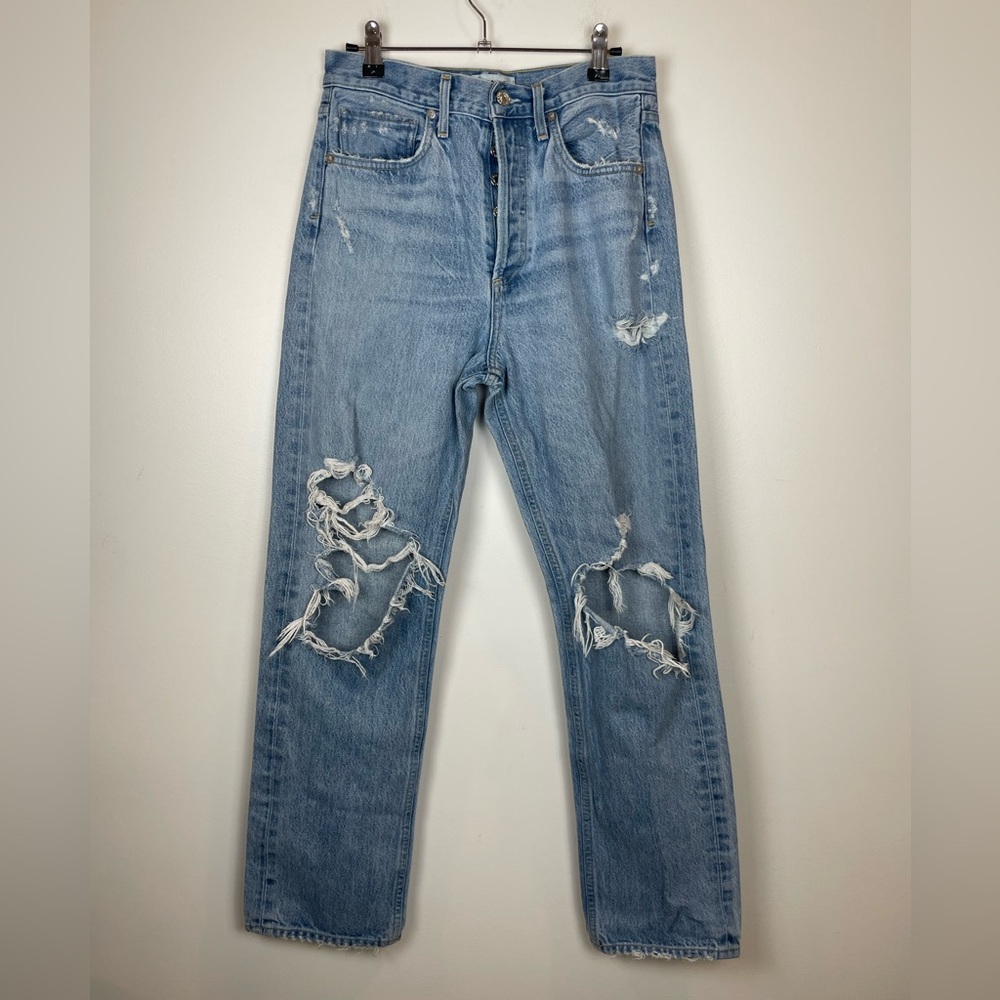 AGOLDE 90s Jean Distressed Light Wash Straight Leg Denim Size 25 Button Fly